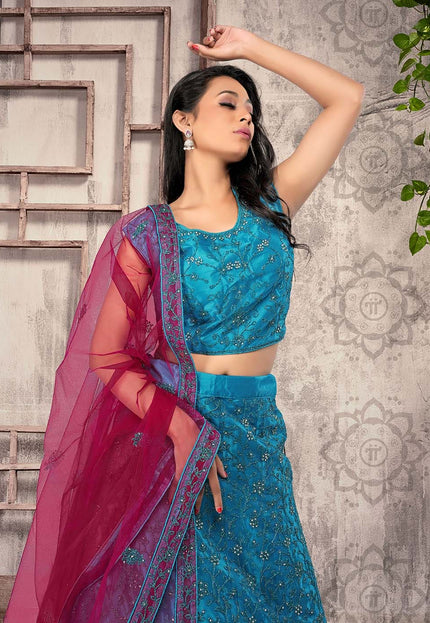 Firozi Net Readymade Lehenga