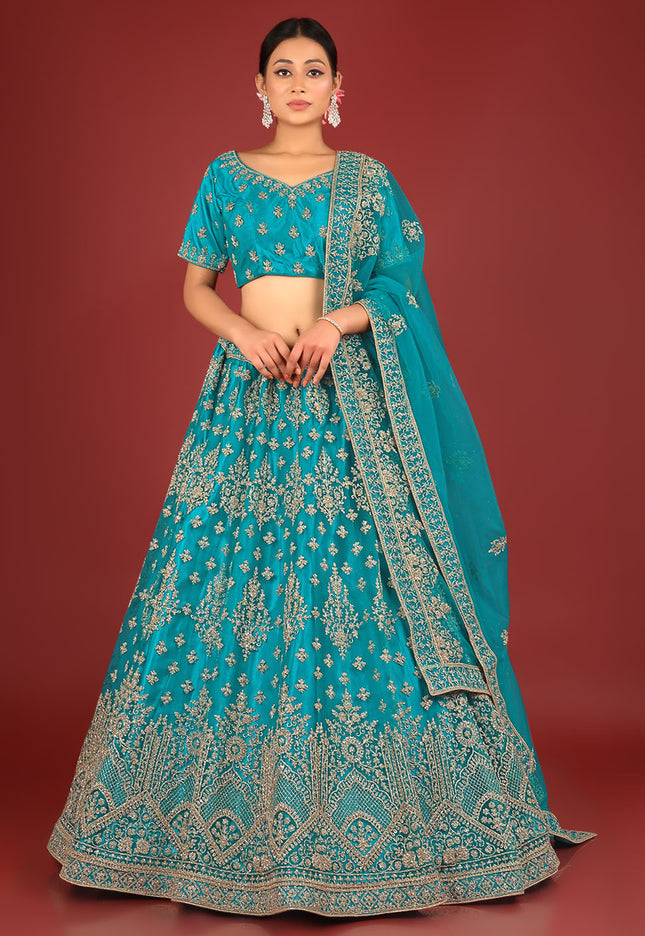 Firozi Net Chaniya Choli