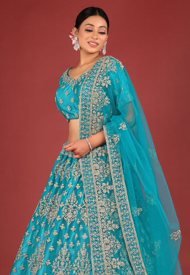 Firozi Net Chaniya Choli