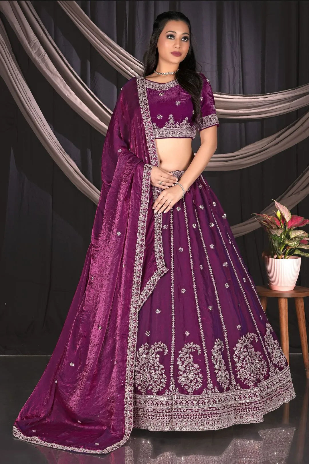 Wine Fendy Silk Lehenga Choli For Wedding Function