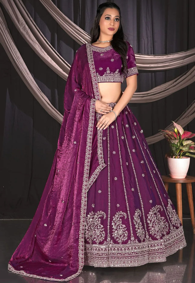 Wine Fendy Silk Lehenga Choli For Wedding Function
