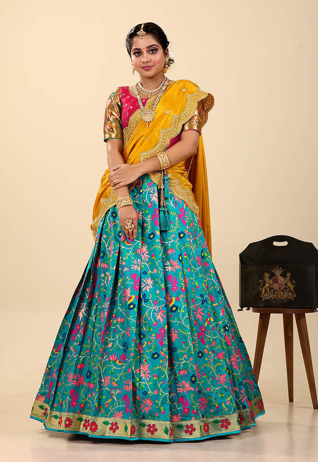 Firozi Banarasi Silk Latest Lehenga