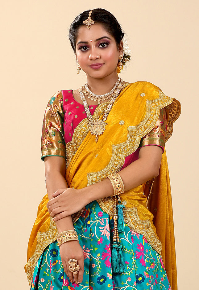 Firozi Banarasi Silk Latest Lehenga