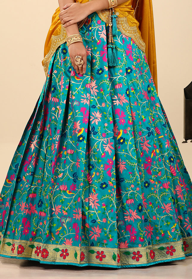 Firozi Banarasi Silk Latest Lehenga