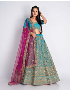 Firozi Party Wear Net Lehenga
