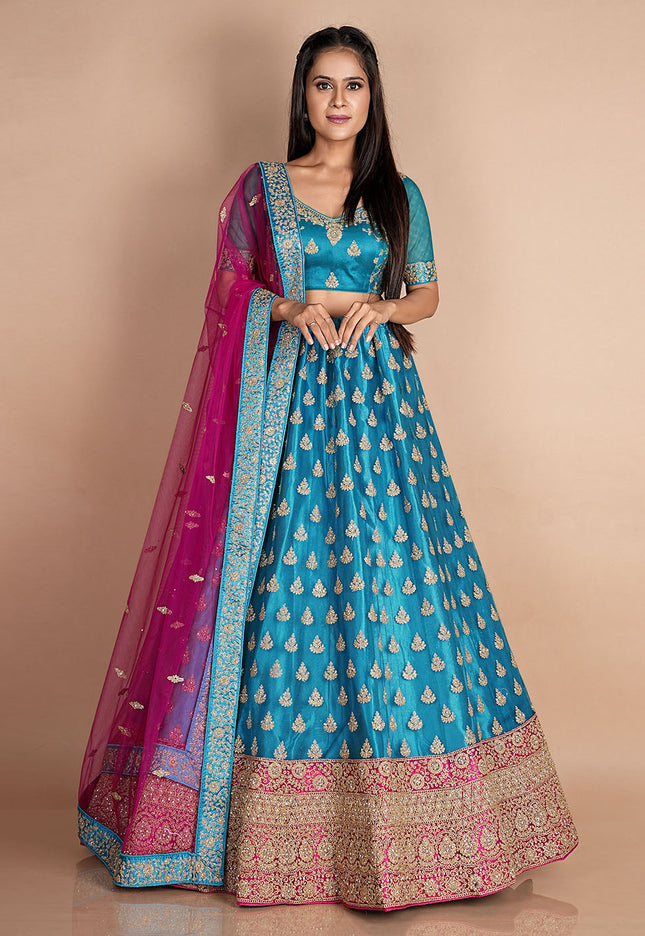 Firozi Embroidered Net Lehenga