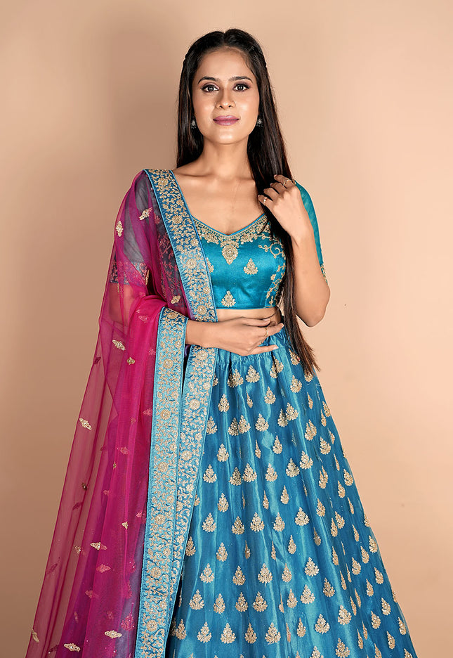 Firozi Embroidered Net Lehenga