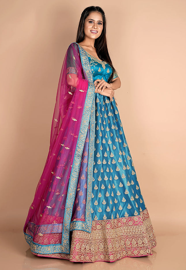 Firozi Embroidered Net Lehenga
