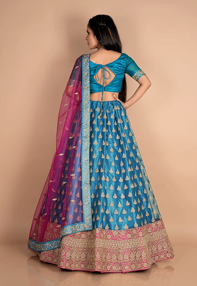 Firozi Embroidered Net Lehenga