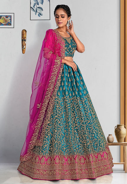 Firozi Net Lehenga Choli