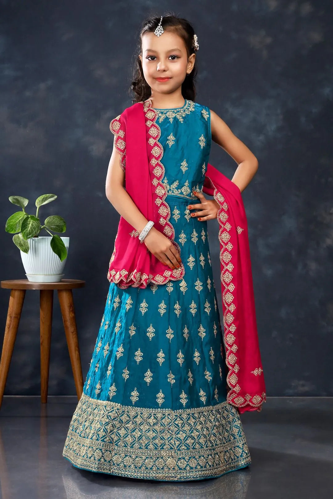 Firozi-Rani Colour Kids Readymade Lehenga