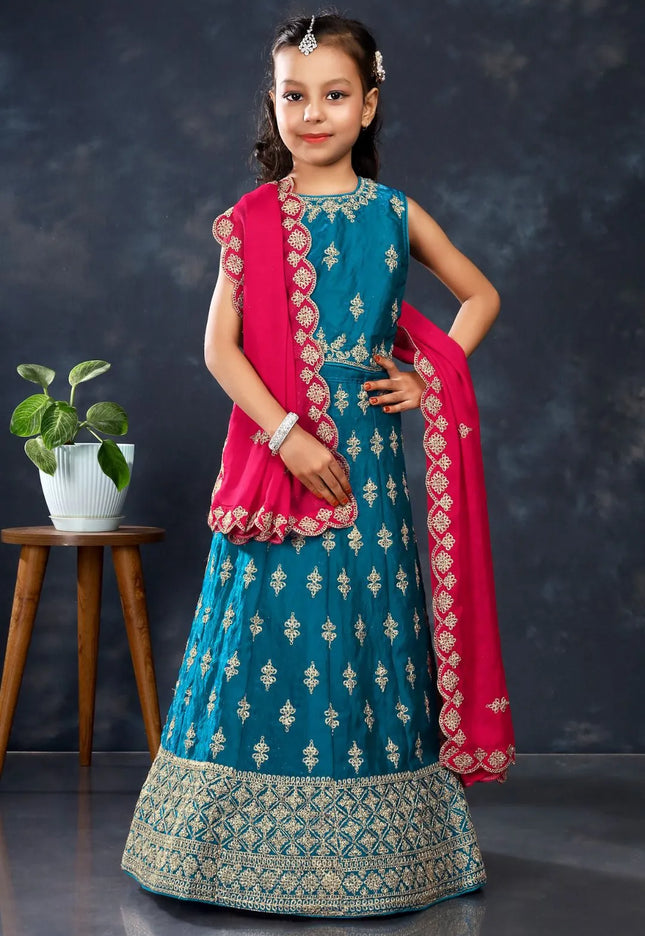 Firozi-Rani Colour Kids Readymade Lehenga