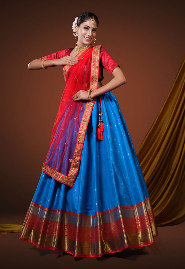 Firozi Banarasi Pattu Half Saree Wirh Zari Work