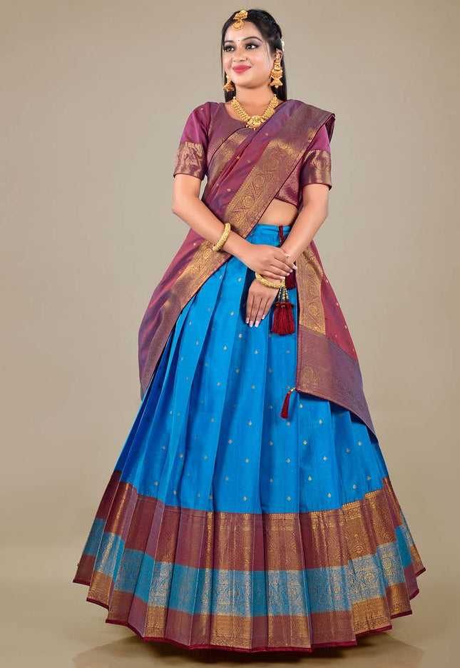 Firozi Banarasi Silk Half Saree