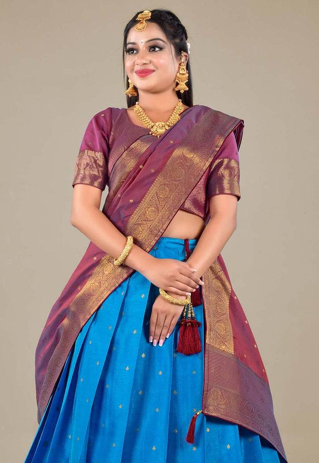 Firozi Banarasi Silk Half Saree