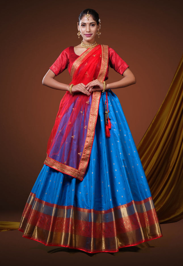 Firozi Banarasi Pattu Half Saree Wirh Zari Work