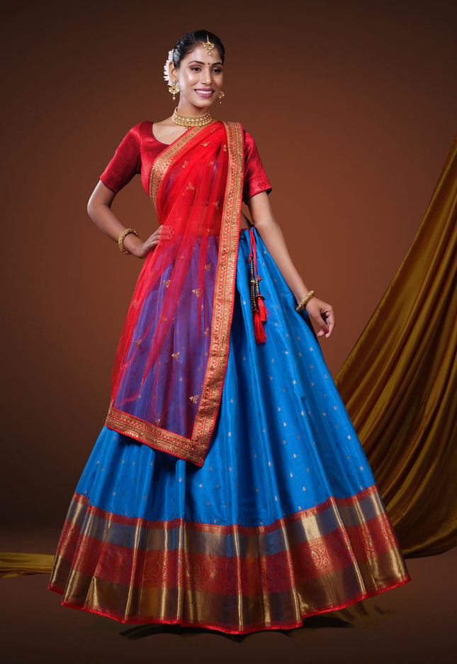 Firozi Banarasi Pattu Half Saree Wirh Zari Work