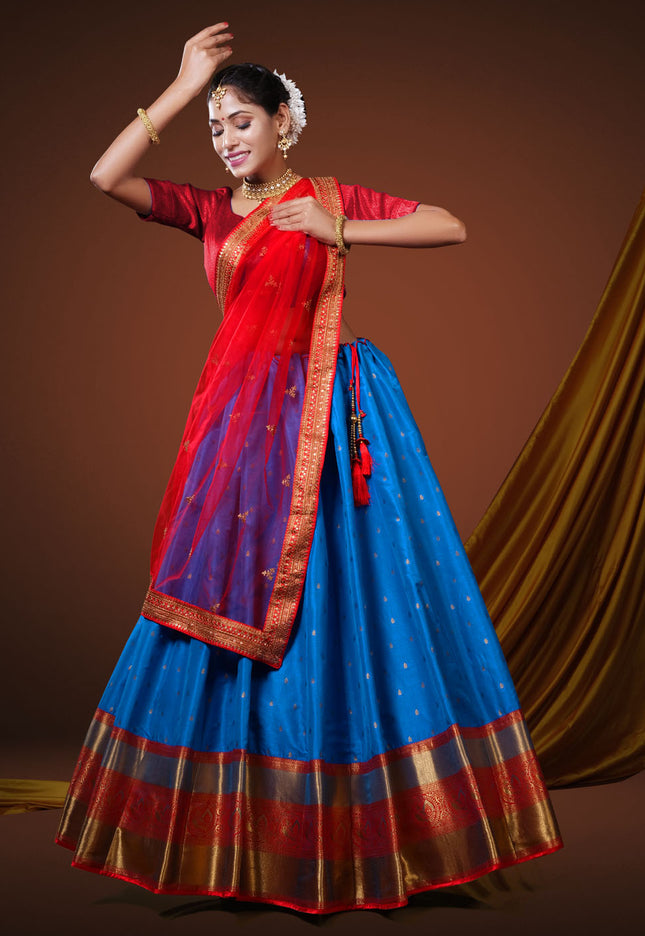 Firozi Banarasi Pattu Half Saree Wirh Zari Work