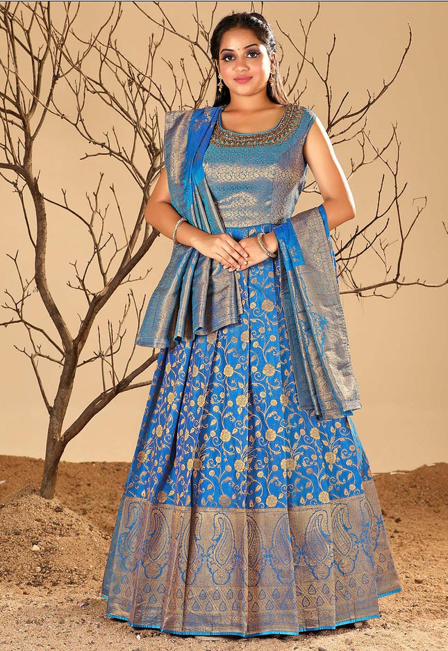 Firozi Long Dress Banarasi Silk Zari Weaving