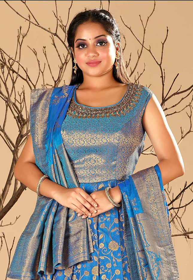 Firozi Long Dress Banarasi Silk Zari Weaving