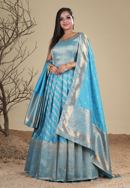 Firozi Banarasi Silk Gown