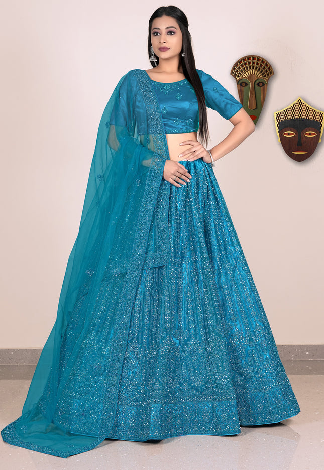 Woman wearing a blue traditional outfit