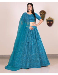 Woman wearing a blue traditional outfit
