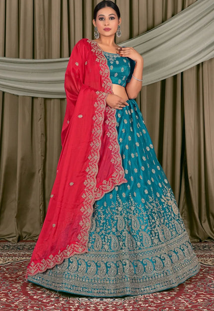 Firozi Embroidered Bridesmaid Lehenga Choli In Net