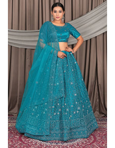 Firozi Embroidery Work Net Lehenga Choli