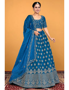 Firozi Fendy Silk Embroidered Semi-Stitched Lehenga Choli