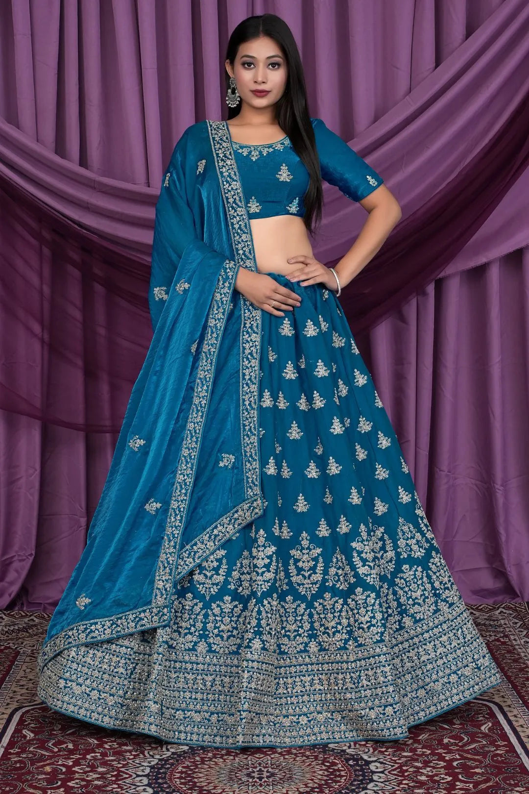 Firozi Fendy Silk Pattu Lehenga With Embroidery Work