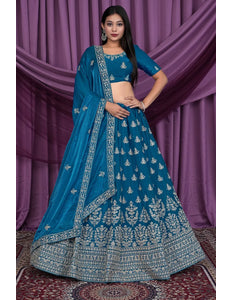 Firozi Fendy Silk Pattu Lehenga With Embroidery Work