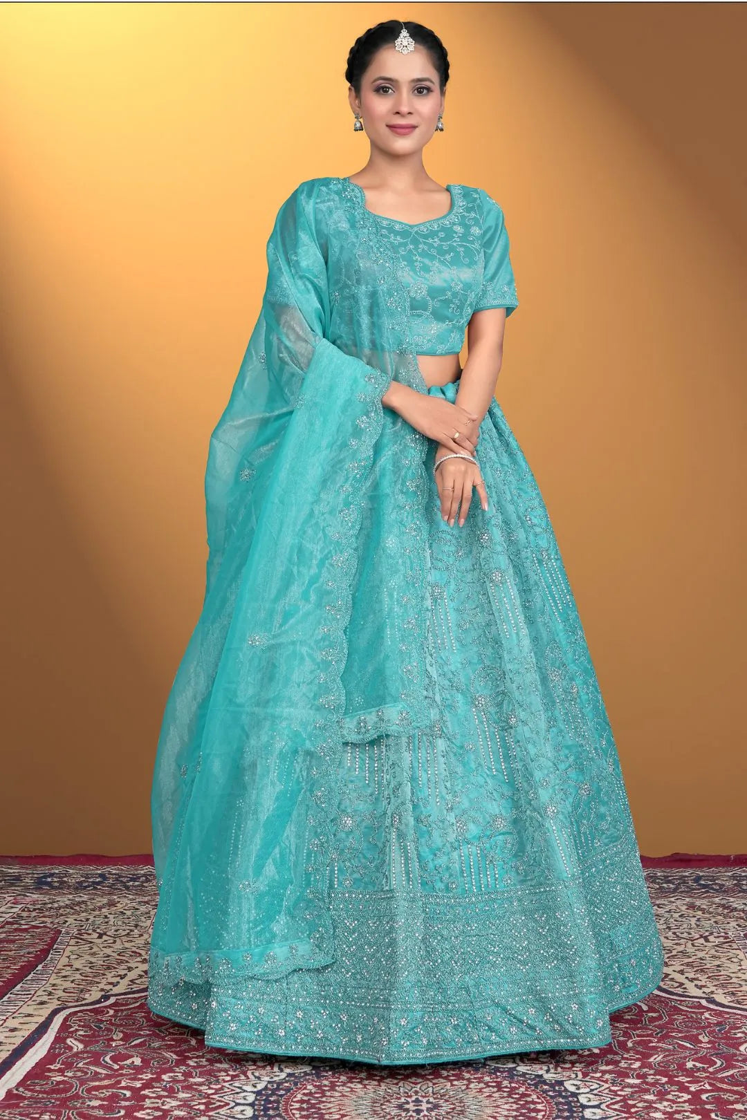 Firozi Latest Designer Lehenga Choli In Net