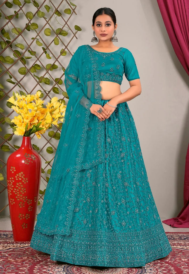 Firozi Latest Net Lehenga Choli Set Wedding