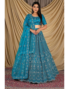 Firozi Party Wear Embroidered Net Lehenga Choli For Women