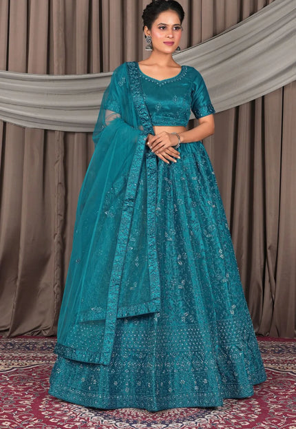 Firozi Party Wear Net Lehenga Choli For Women