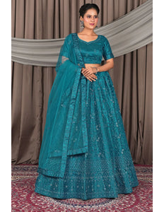 Firozi Party Wear Net Lehenga Choli For Women