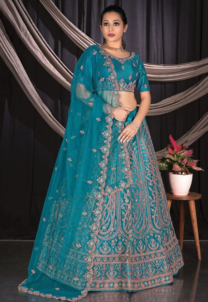 Firozi Party wear Embroidered Lehenga Choli For Women