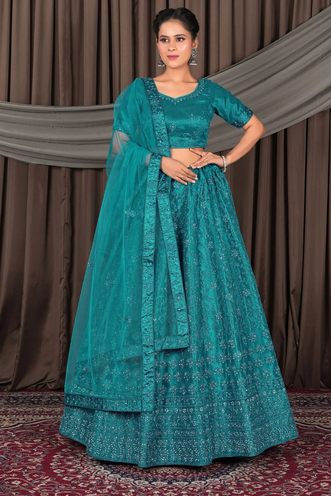 Firozi Party wear Heavy designer Net Lehenga Choli