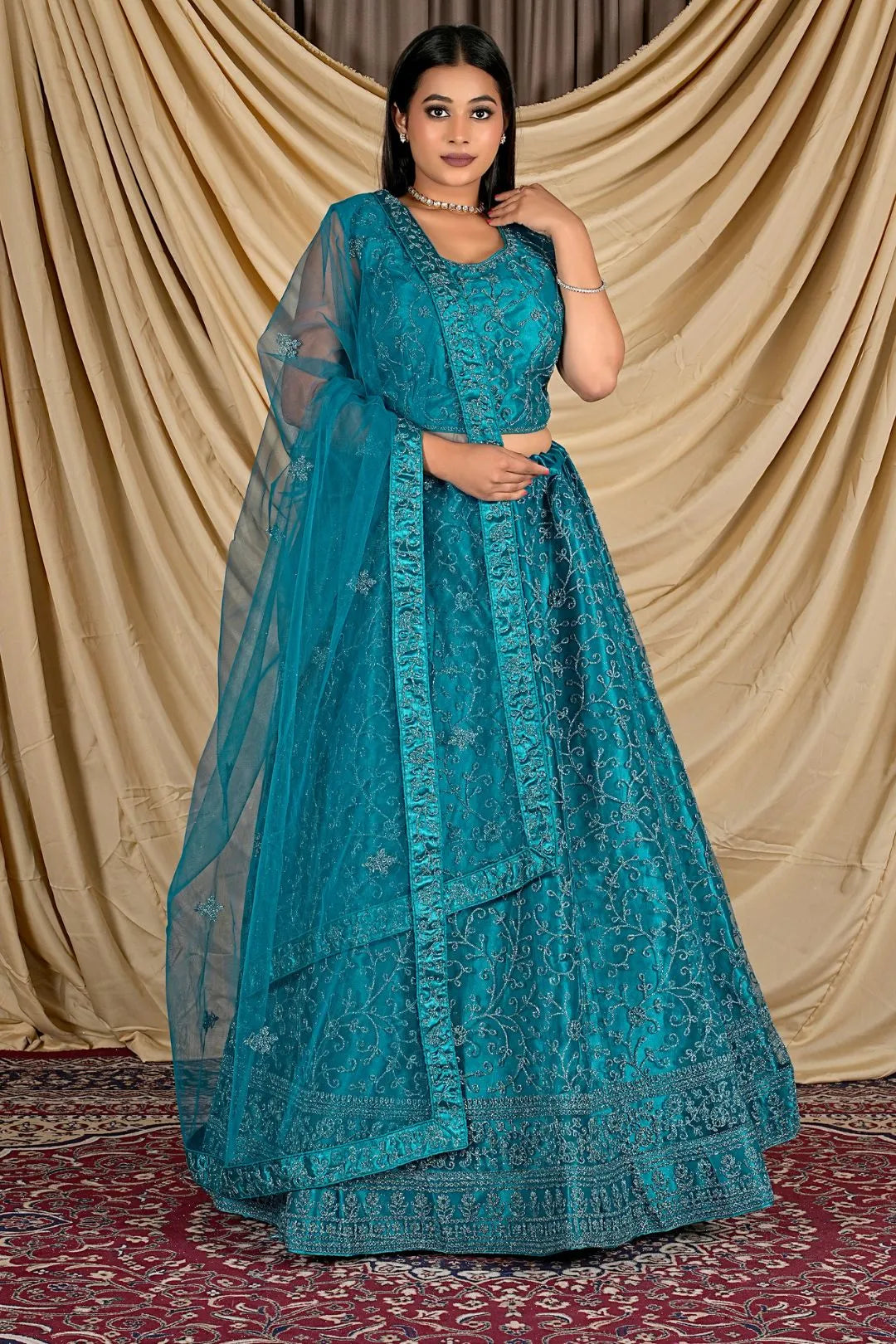 Firozi Readymade Net Lehenga Choli For Weddings