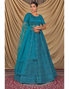 Firozi Sequins Embroidered Net Lehenga Choli