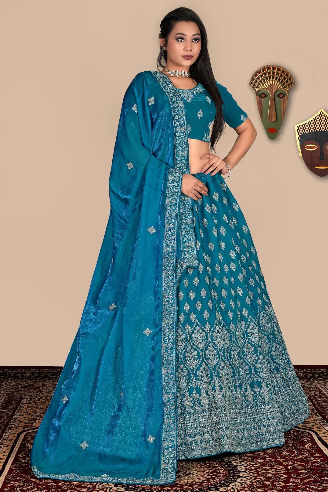 Firozi Traditional Fendy Silk Lehenga Choli For Women