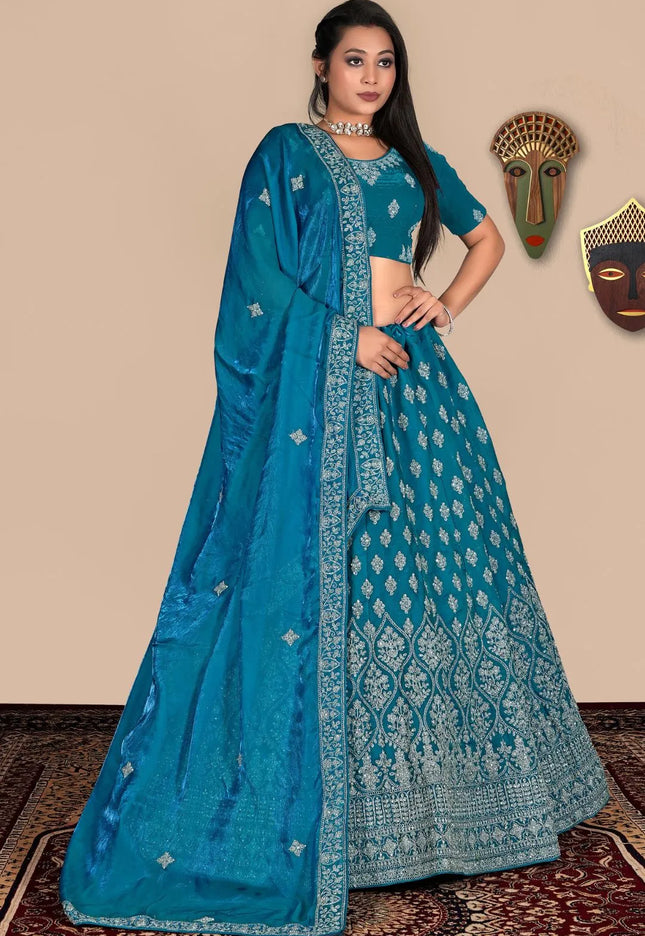 Firozi Traditional Fendy Silk Lehenga Choli For Women