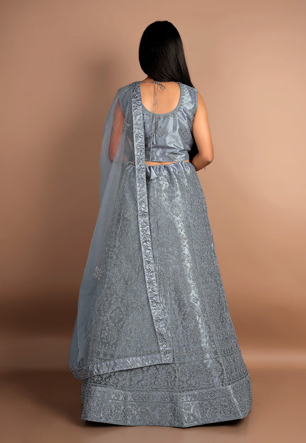 Gray Crop Top Net Lehenga