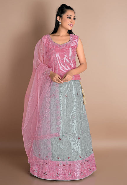 Pink Net Kids Lehenga Choli