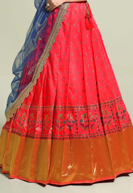Gajari Designer Lehenga Choli in Banarasi Silk
