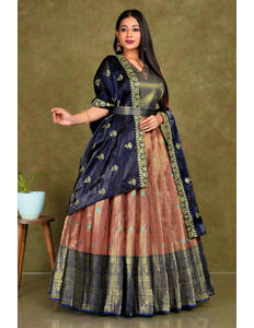 Gajari Banarasi Silk Gown With Zari Work