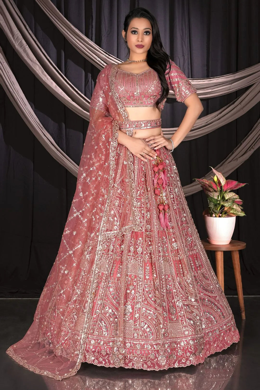 Gajari Embroidery Work Net Chaniya Choli For Women