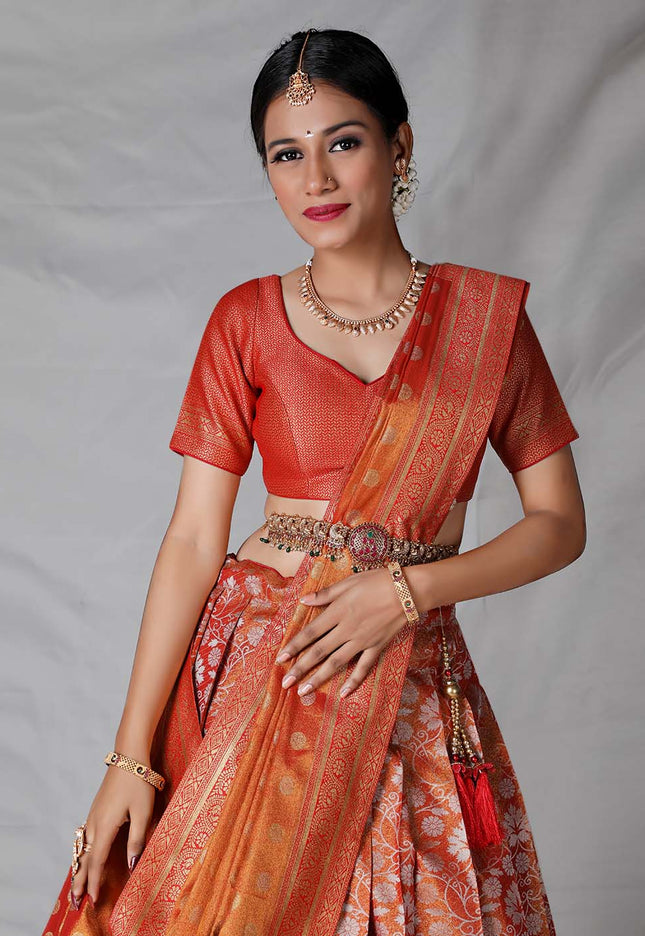 Red Pure Banarasi Silk Lehenga