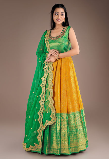 Gold Long Banarasi Silk Gown
